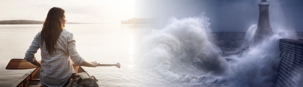Regulação do sistema nervoso em quadros de ansiedade no corpo, mar calmo e mar turbulento, imagem que representa ansiedade no corpo mesmo quando tudo parece bem.